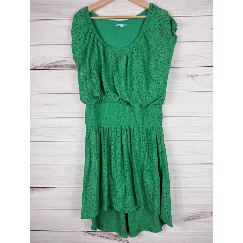 Leifnotes Dress Womens M‎ Jade Green Eyelet Lace Smocked Waist Anthropologies
